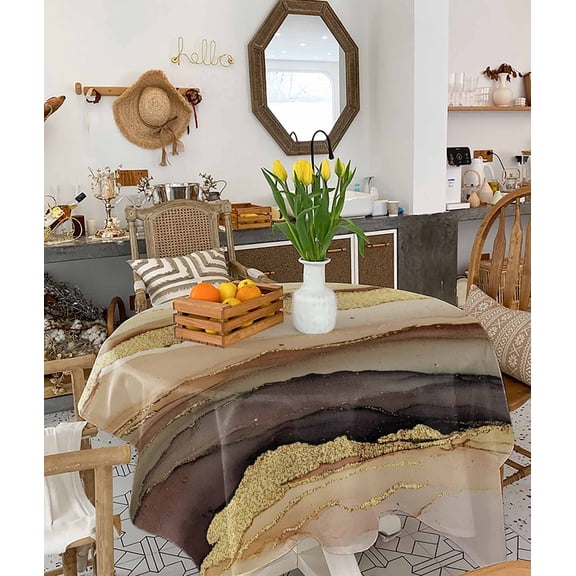 Marble Brown Gold Tablecloth Square Table Cloth 54x54, Waterproof Tablecloth Outdoor Table Cloth, Abstract Watercolor Geometric Rock Washable Table Cover for Kitchen Dining Party