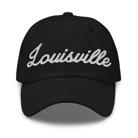 Louisville Baseball Cap Louisville Dad Hat Bold Script Oklahoma OK Hat Embroidered Souvenir Gift Black