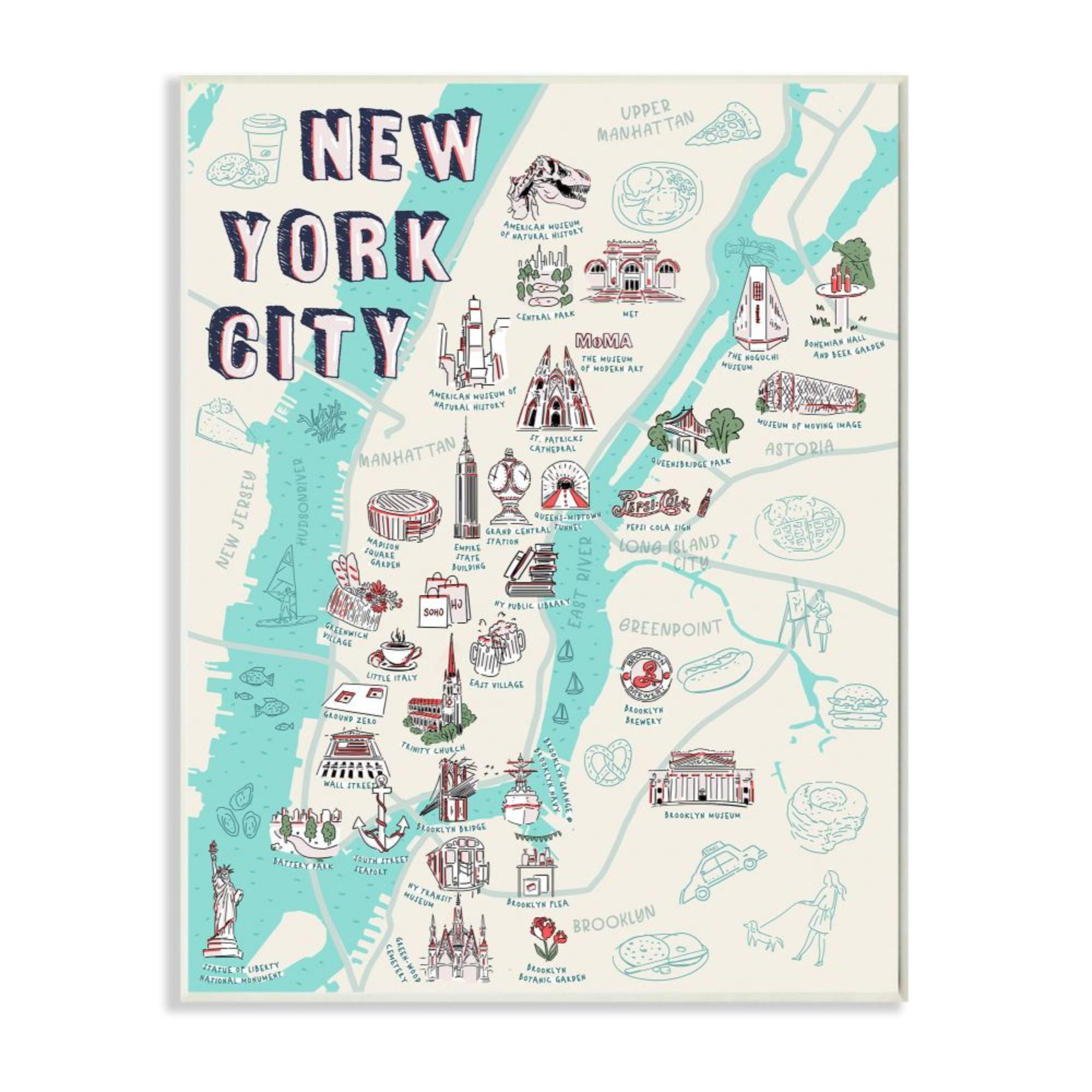 New York Tourist Attractions Map Stupell Industries New York City Landmark Map Local Tourist Attractions  Design By Ziwei Li - Walmart.com