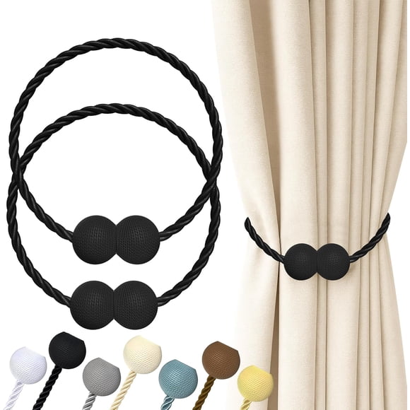 Hion Magnetic Curtain Tiebacks Black 2pcs, Curtain Tiebacks Buckles Holdbacks Holders Hooks Clip for Home Outdoor Bedroom Office Decorative Curtain