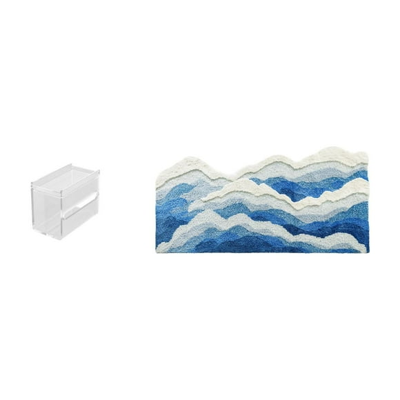 Dispensador de pañuelos de acrílico moderno y juego de alfombra antideslizante para baño y decoración del hogar. Caja de almacenamiento de pared y alf