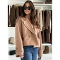 thumbnail image 5 of Women Crop Double Breasted Pea Coat Work Office Cropped Jacket with Pockets Khaki S, 5 of 9