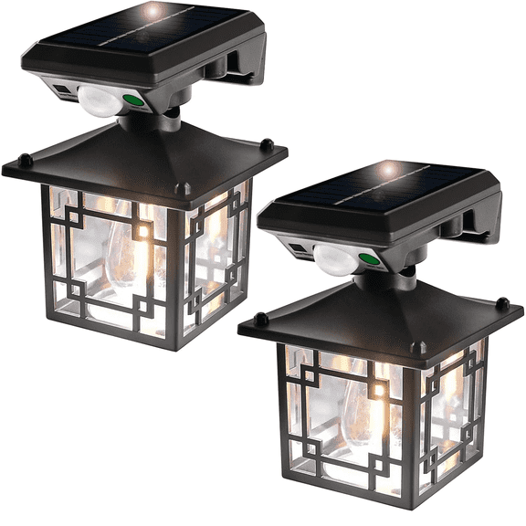 2 Pack Outdoor Wall Light Solar, Motion Sensor Dusk to Dawn Outdoor Porch Lights with 3 Modes IP65 Waterproof Exterior Wall Lanterns for Patio Fence Garage Decorative