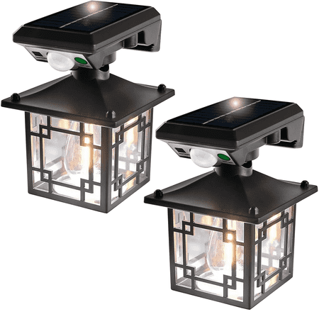 2 Pack Outdoor Wall Light Solar, Motion Sensor Dusk to Dawn Outdoor Porch Lights with 3 Modes IP65 Waterproof Exterior Wall Lanterns for Patio Fence Garage Decorative