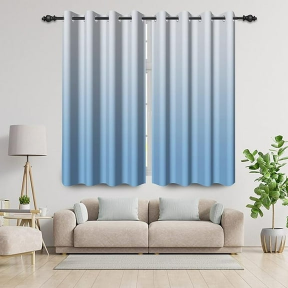Sky Blue Ombre Bedroom Curtains Blackout Curtains Room Darkening Thermal Insulated Window Drapes For Living Room 26"W x 45"L (Pack of 2)