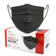 Black Disposable Face Masks, 3-ply Breathable Masks, Elastic Ear Loop Mask- Pack of 50