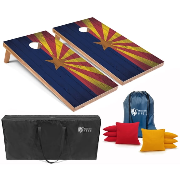 Tailgating Pros Regulation Cornhole Boards Flag Set - Includes 8 Bean Bags, Carrying Cases, and 4'x2' Corn Hole Toss Game - Optional LED Lights