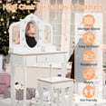 thumbnail image 3 of OUYAWEI Vanity with Touch Lighted Mirror, Little Girls Vanity Table & Stool, Makeup with Tri-Fold Mirror, Drawer & Storage Grid for 3-9 Yrs Girls,White(with accessories), 3 of 7
