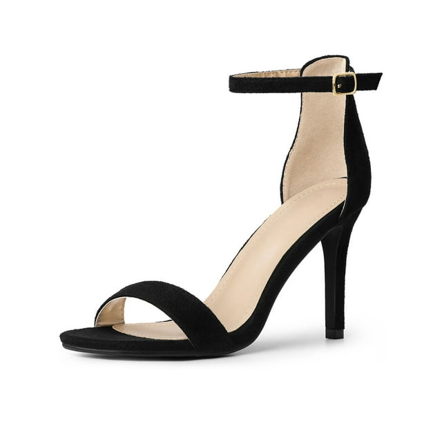 BLISSFUL STEP Sandales à Talons Aiguilles Hauts pour Femmes à Bride à la Cheville Noires 7
