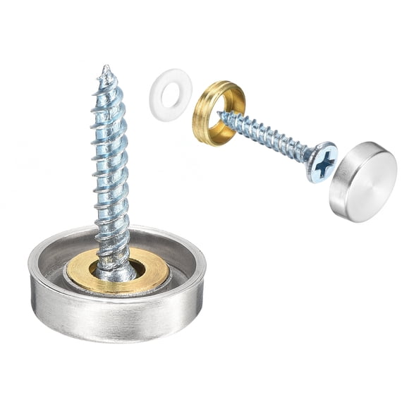 Unique Bargains 24 Pack Screw Covers Caps, 304 Stainless Steel Mirror Screws, 16mm Dia, Silver