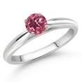 thumbnail image 2 of Gem Stone King 10K White Gold Pink Tourmaline Solitaire Engagement Ring for Women (0.52 Cttw, Round 5MM, Available in Size 5, 6, 7, 8, 9), 2 of 4