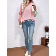 thumbnail image 6 of Womens Long Sleeve Tops Fall Fashion Crewneck Color Block Ribbed Knit Casual Loose Fit Pullover Shirts Pink Green L, 6 of 7