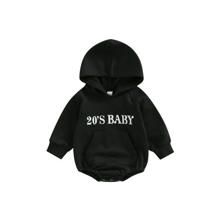 

IZhansean Infant Newborn Baby Boys Jumpsuits Letter Print Hooded Long Sleeve Jumpsuits Autumn Winter Casual Bodysuit Black 0-6 Months