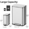 thumbnail image 3 of Stainless Steel 50 Liter / 13 Gallon Trash Can, Rectangular Steel Pedal Recycle Bin with Lid and Inner Buckets, Rectangular Hands-Free Kitchen Garbage Can, 3 of 8
