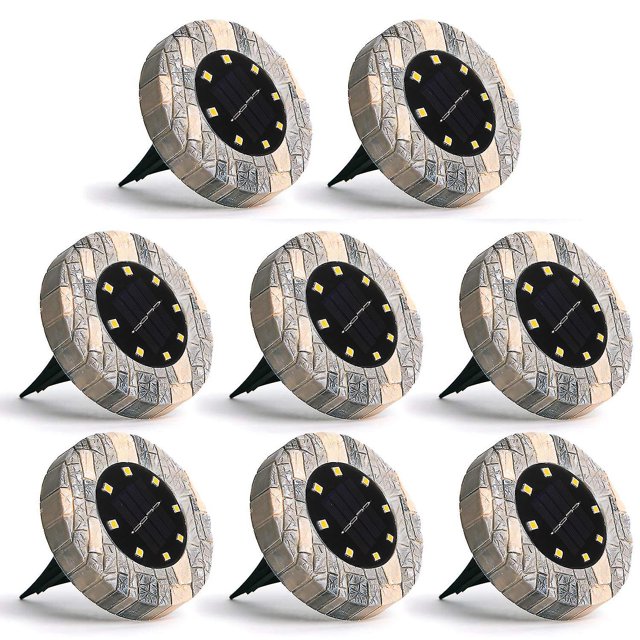 Luces solares al aire libre, paquete de 8 8 LED con energía solar Ip66, lámparas de tierra impermeables, iluminación de paisaje para césped, camino, cubierta, estanque, uso en jardín, blanco