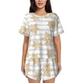 thumbnail image 1 of Balery Gold Snowflake Conjunto de Pijama para Mujer con Estampado, Dos Piezas de Manga Corta y Shorts, Ropa de Dormir Suave con Cuello Redondo y Bolsillos-XX-Large, 1 of 6