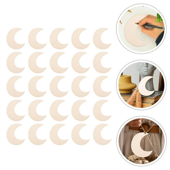 HEALEEP 50 Ensembles de Pièces en Bois Vierges en Forme de Lune pour Bricolage et Décoration Intérieure Kaki