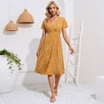 thumbnail image 2 of SWSMCLT Women's Short Sleeve Floral Printed Midi Dresses V Neck Dress Fall Ruched Cute Beach Vintage Holiday Dinner Yellow Medium, 2 of 4