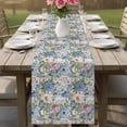 thumbnail image 4 of Blue Pink Spring Floral Table Runner - 72 Inch Long Vintage Summer Botanical Cotton and Linen Blended Dress Scarves Farmhouse Table Runner for Kitchen Dining, Coffee Table, 13" x 72", 4 of 8