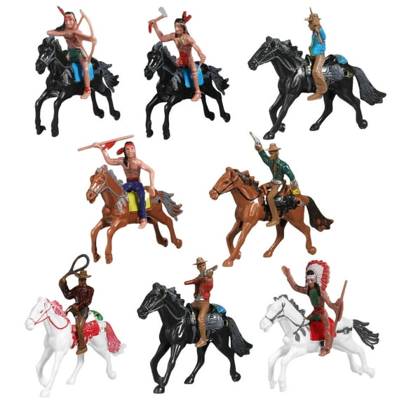 8Pieces Western Cow Boy Horse and Indian Models for Party Decorations and Collectors
