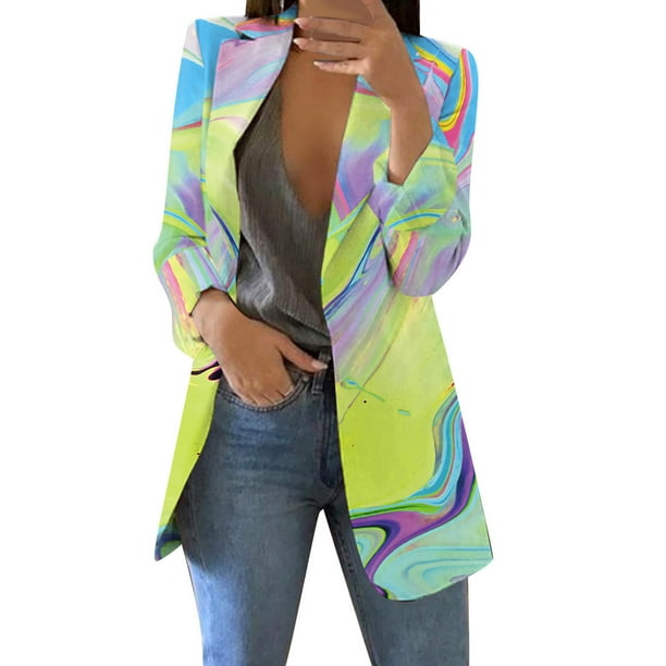 Chaquetas de traje de lentejuelas Cardigan estampado con botones y bolsillos para mujer traje Formal de manga larga chaqueta de oficina de negocios abrigo blusa blazer moda Amarillo M Walmart en linea