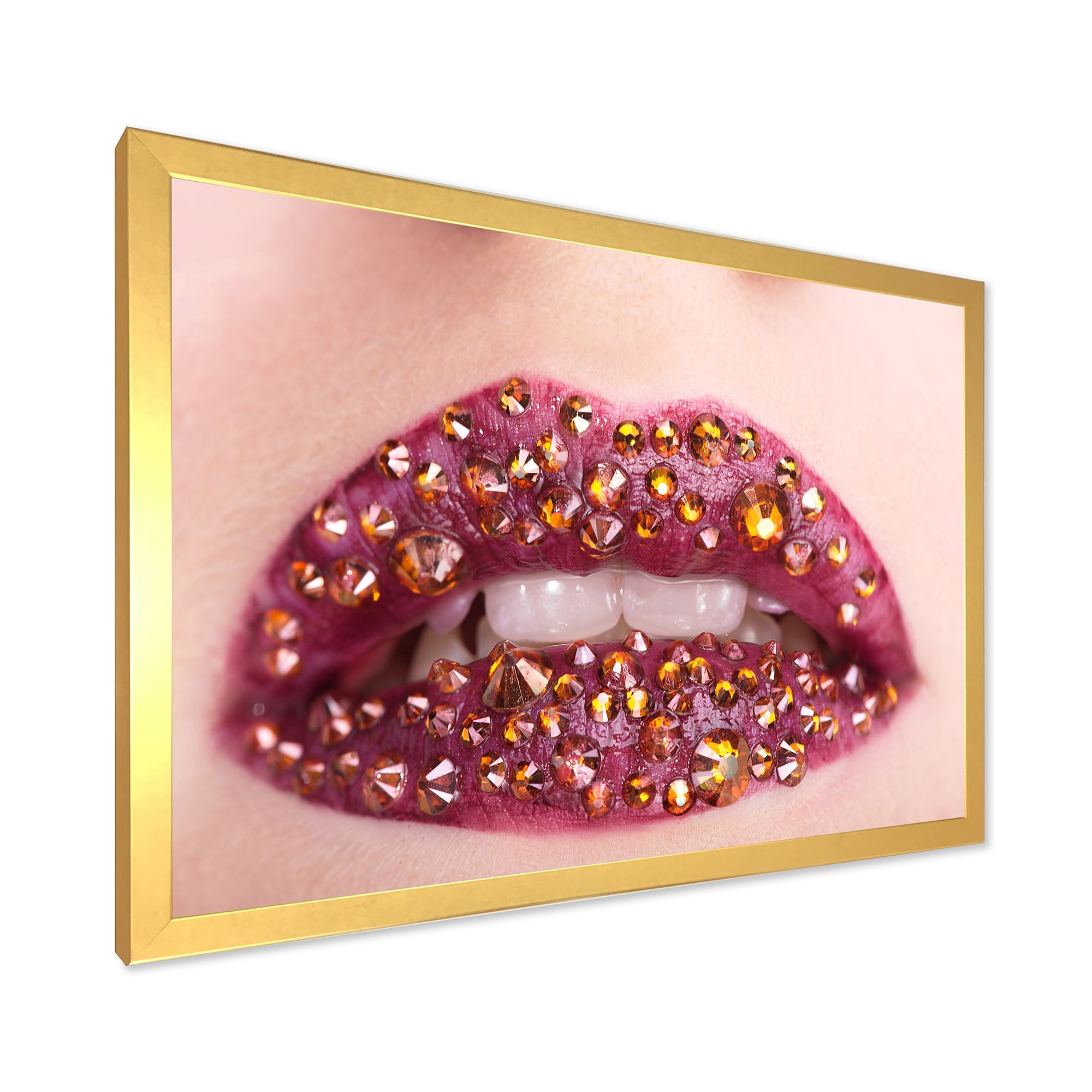 Designart 'Close-Up Of Girl Lips With Sequins' Modern Framed Art Print