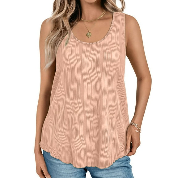 Plus Size Tank Tops for Women Round Neck Sleeveless Summer Casual Textured Basic Shirts Pink XL