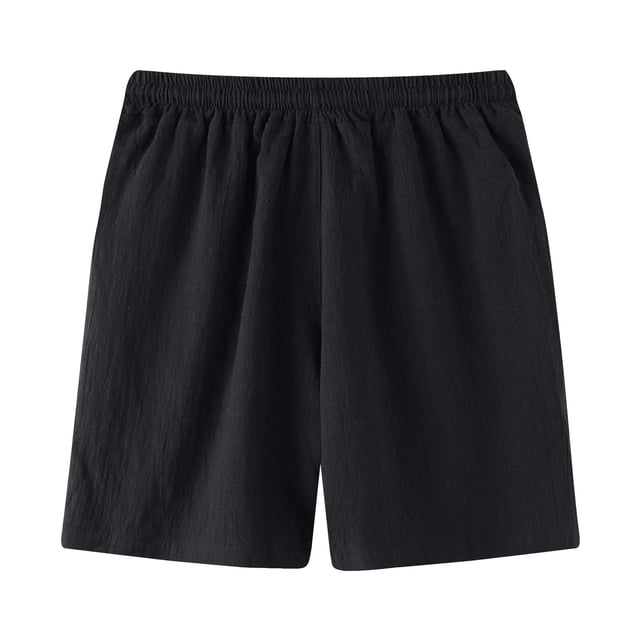 Qopobobo Mens Golf Shorts Men's Spring Solid Color Slim Shorts Cotton And Linen Tether Pants Black,L