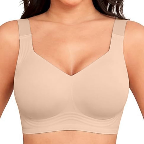 ZNQHFRE Women V‑Neck Seamless Wireless Bralette, Wide Vest‑Style Straps Full‑Figure Lounge Bra