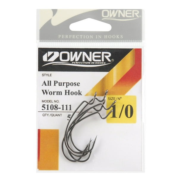 Owner 5108111 All Purpose Soft Bait Hook 5 per Pack Size 1/0 Fishing