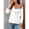 thumbnail image 6 of Womens Summer Cropped Cardigan 3/4 Sleeve Button Up Thin Crochet Knit Shrug Sweater White L, 6 of 7
