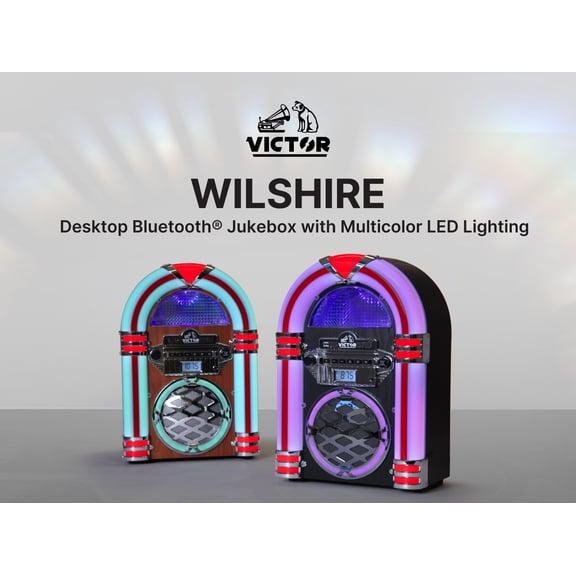 VICTOR Wilshire Desktop Bluetooth® Jukebox with FM Radio and Multicolor LED Lighting, Black (VDTJ-1450-BK)
