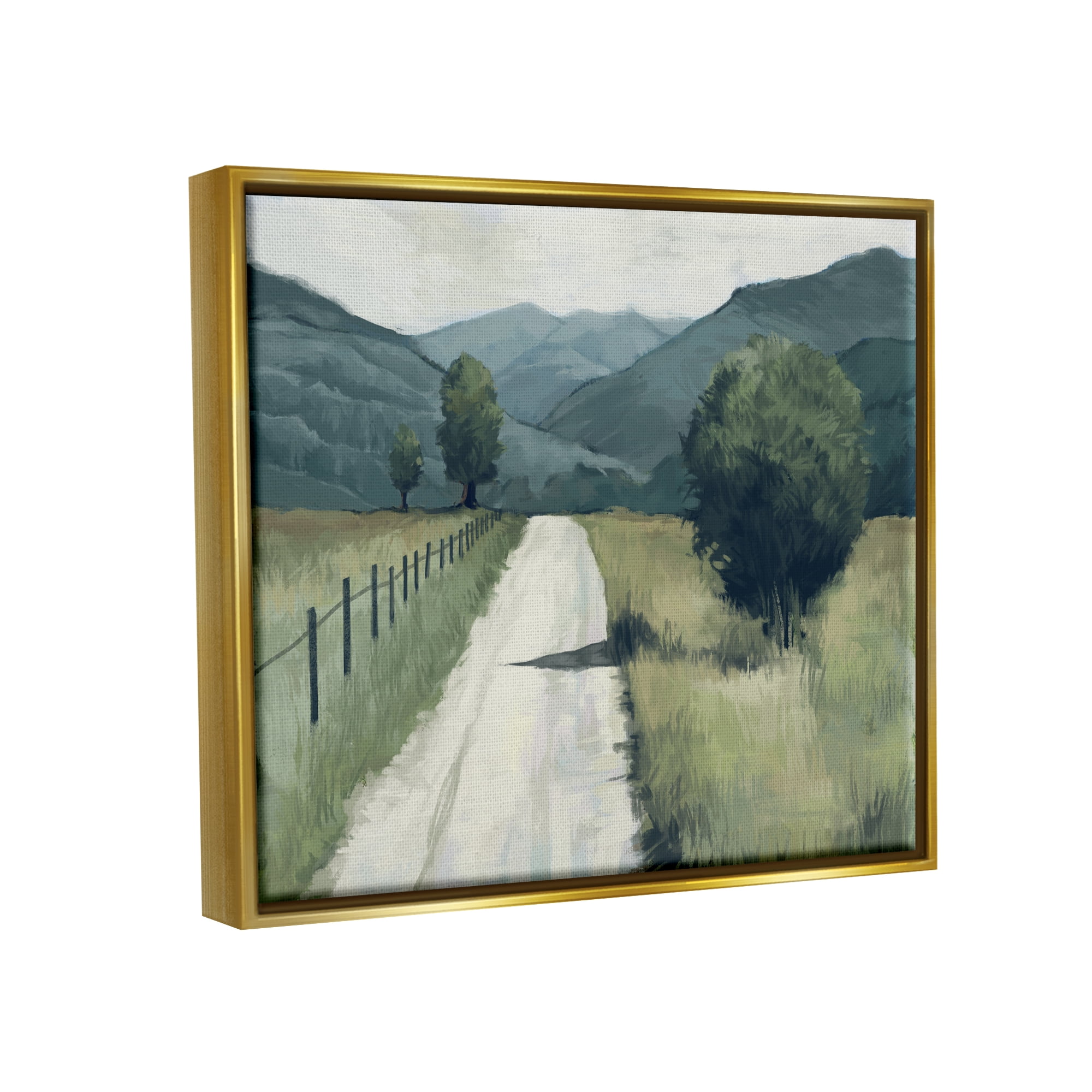 Stupell Industries Farmland Fields Green Blue Landscape Painting Metallic Gold Framed Floating Canvas Wall Art, 16x20, by Ziwei Li