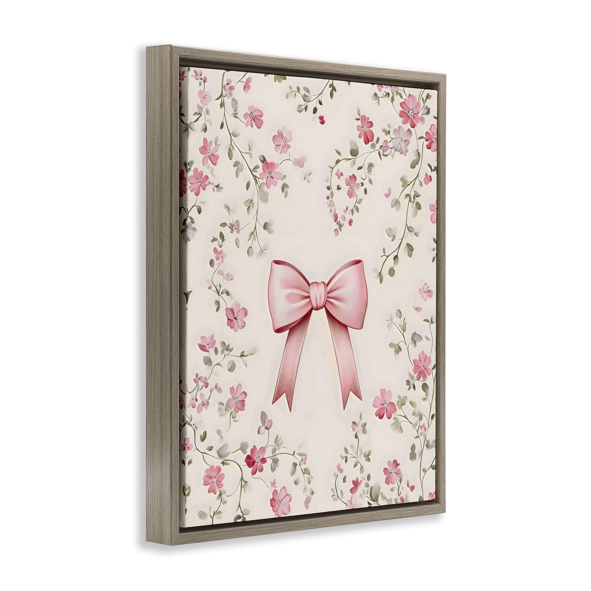Stupell Industries Girly Ribbon Bow Brown Framed Floater Canvas Wall Art, design by Arlington Prints