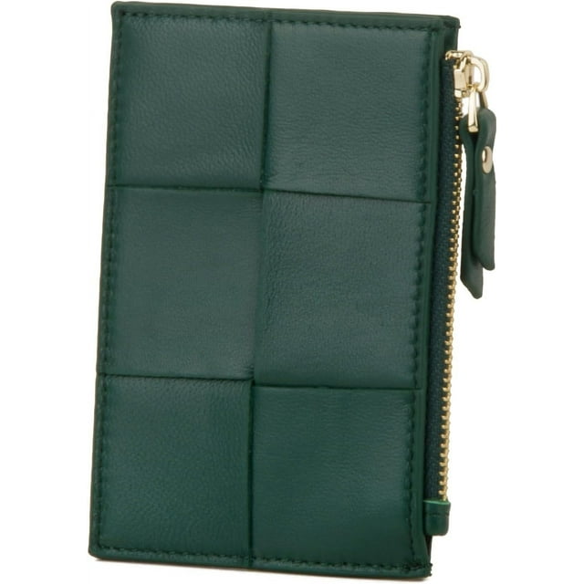 Woven Sheepskin leather Multi-Card Coin Purse, Chic Fashionable Card Holder and Small Card Wallet Woman (Black)