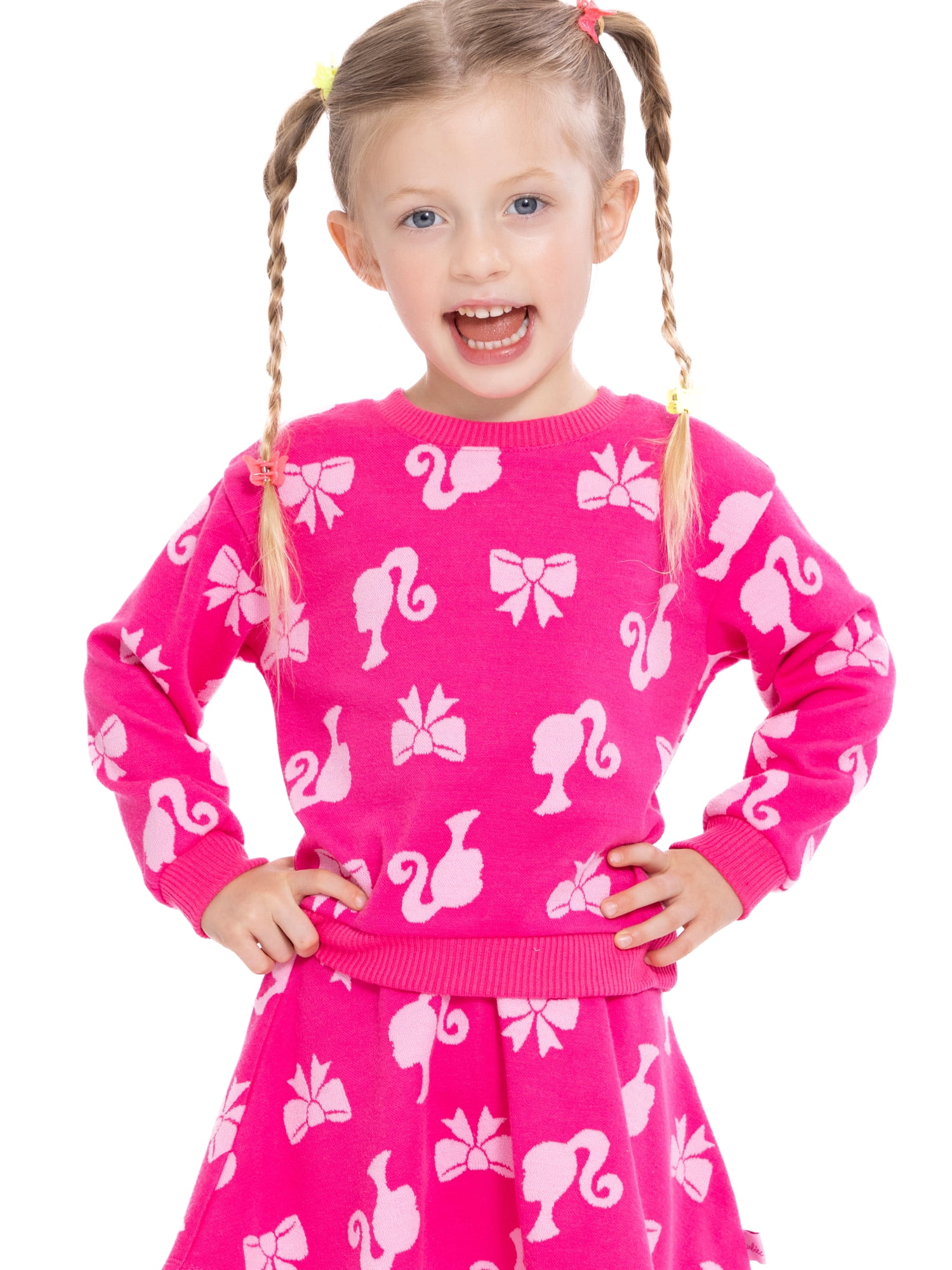 Barbie Toddler Girls Intarsia Graphic Sweater and Skater Skirt Set, 2-Piece, Sizes 12M-5T