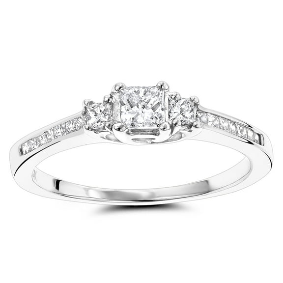 Ladies Thin 14K Natural 0.7 Ctw Diamonds Three Stones Engagement Ring (White Gold Size 6.5)