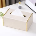 thumbnail image 1 of XmhyTop-A Caja de pañuelos de cuero blanco, 19 x 13 x 9 cm, dispensador de papel rectangular, servilletero para dormitorio y oficina, 1 unidad, 1 of 4