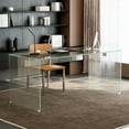 thumbnail image 5 of gaoyangjiaju Clear Tempered Glass Writing Desk – Minimalist Modern Computer Table with Metal Joints for Home Office or Study, 5 of 6