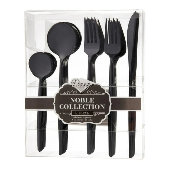 Nicole Fantini's 80 Pcs Elegant Black Cutlery Premium 8 Servings Plastic Flatware For Thanksgiving,Wedding, Birthday, Christmas & All Occasions & Parties:2PK, Wedding