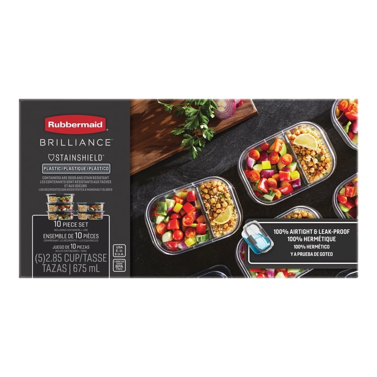 Rubbermaid Brilliance Meal Prep Containers, 2 Compartment, 10