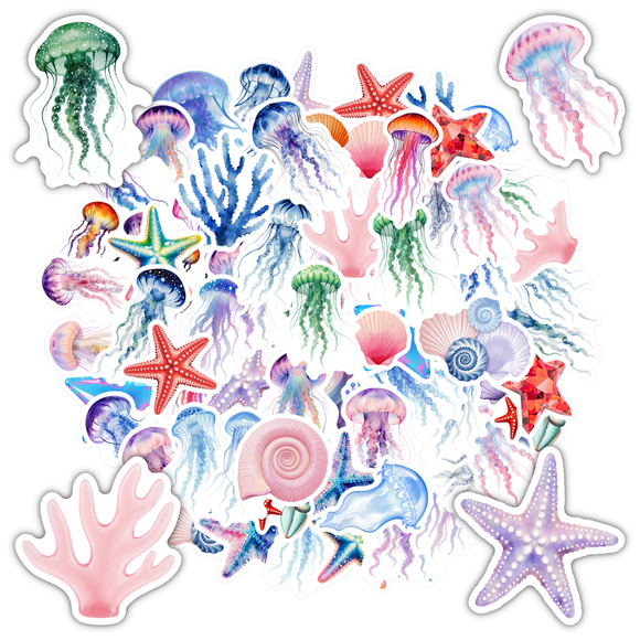 35pcs Watercolor Stickers Animal Stickers Starfish Jellyfish Coral for Laptops Suitcases Phone Toys