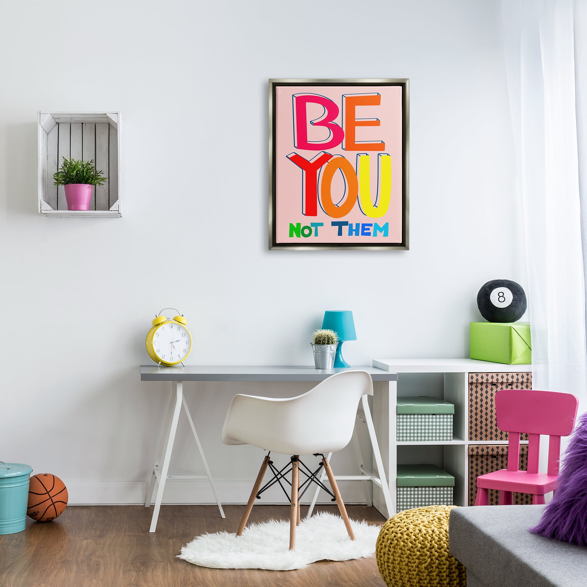 Stupell Industries Be You Not Them Phrase Inspirational Painting Gray Floater Framed Art Print Wall Art, 25 x 31