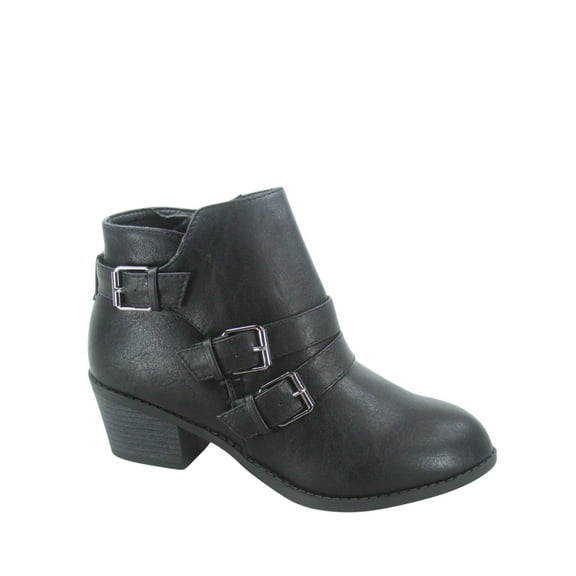 Women's Round Toe Buckles Zipper Low Heel Ankle Booties