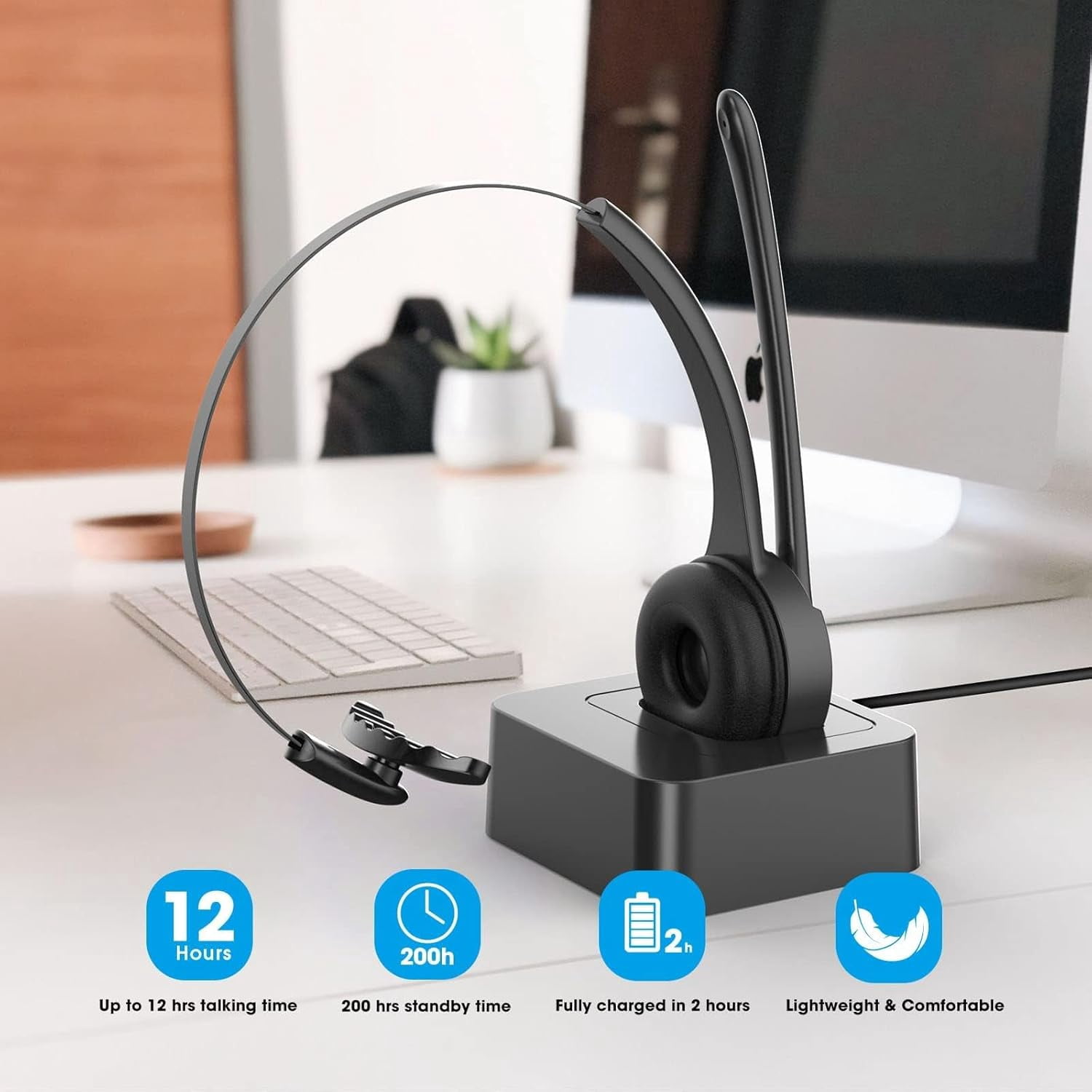 Bluetooth Headset with Microphone,V5.1,Noise Canceling Wireless On Ear Headphones, Bluetooth Headphones with Mic, Phone Headset Mute Button for Laptop, Skype, Call Centers, Office, Trucker