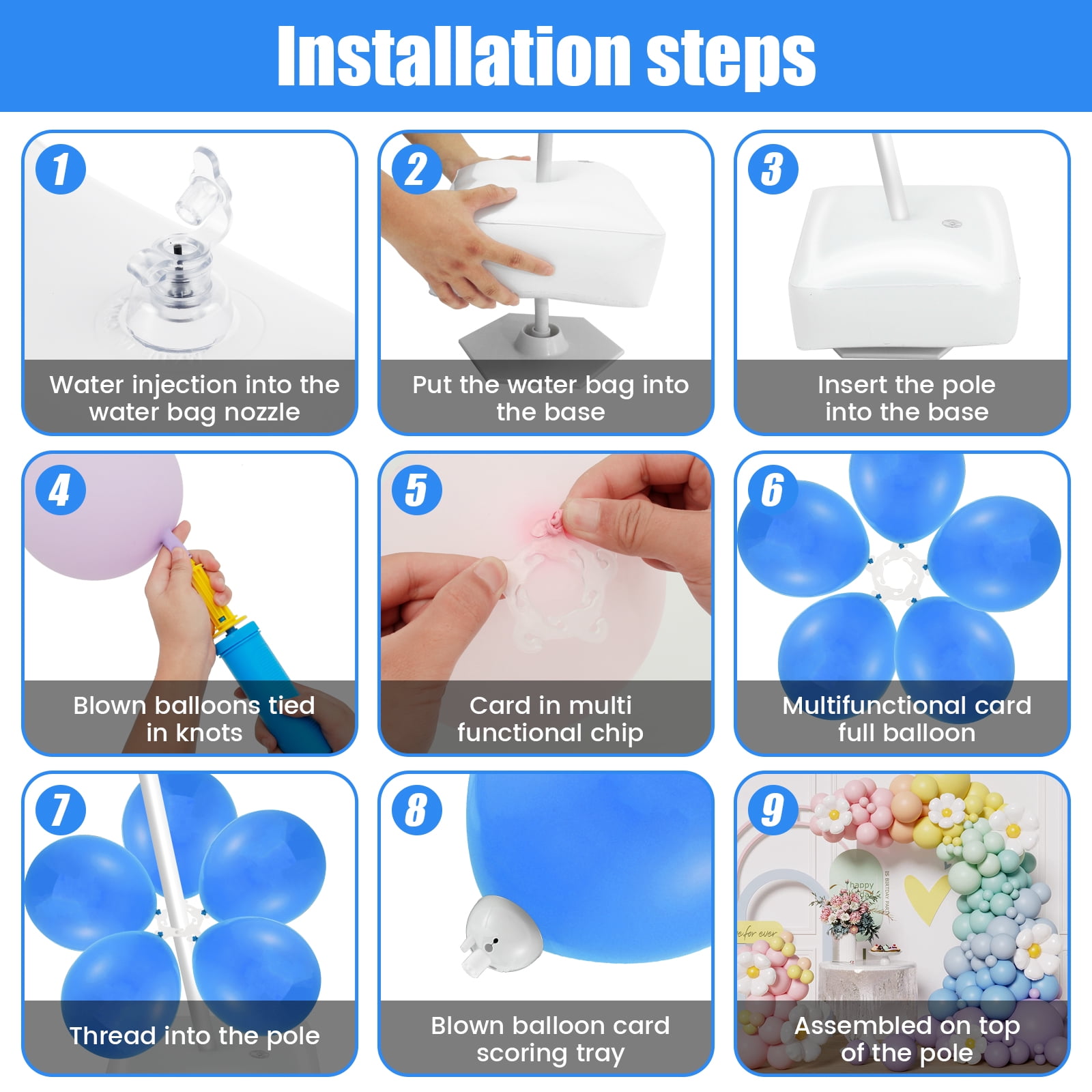 NUAHRHY 47 pack Balloon Column Arch Stand Kit Reusable Bendable with Water Fillable Base Clips Pump Knotter PVC for Wedding Party Birthday Decor 98"