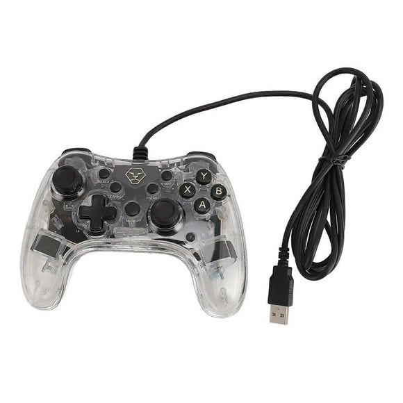 Manette de jeu filaire 6 axes gyroscope Turbo Burst fonction de réveil manette de jeu transparente avec lumière RVB pour Switch pour PS3 PC