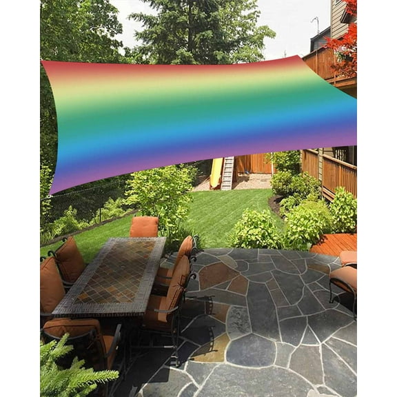 Sun Shade Sail 12x16Ft Red Yellow Green Blue Purple Gradient Uv Block Sunshade Canopy Outdoor Shade Cover Rectangle Shade Cloth For Patio Garden Yard Deck Pergola