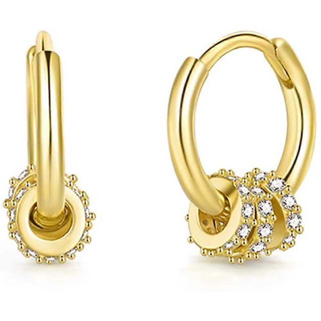 Delicados aretes pequeños de aro para cartílago para mujeres y niñas, de plata de ley con dijes, aros redondos con múltiples circonitas, estilo aro de hélice, únicos, hipoalergénicos.