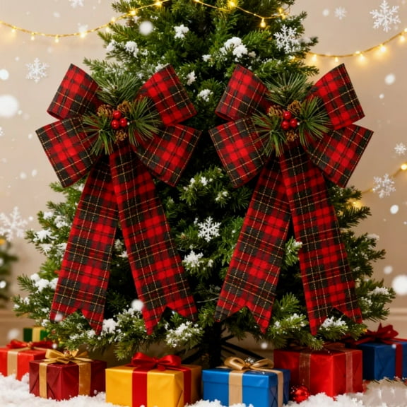 2 Pack Red Christmas Bows Outdoor Decorations, 9*12Inch Large Christmas Tree Topper Bow, Velvet Wreath Bow for Xmas Home Front Door Decor  A1